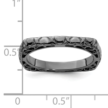 Sterlingsilber Stapelbar Expressions Poliert Schwarz Beschichtet Quadratisch Ring