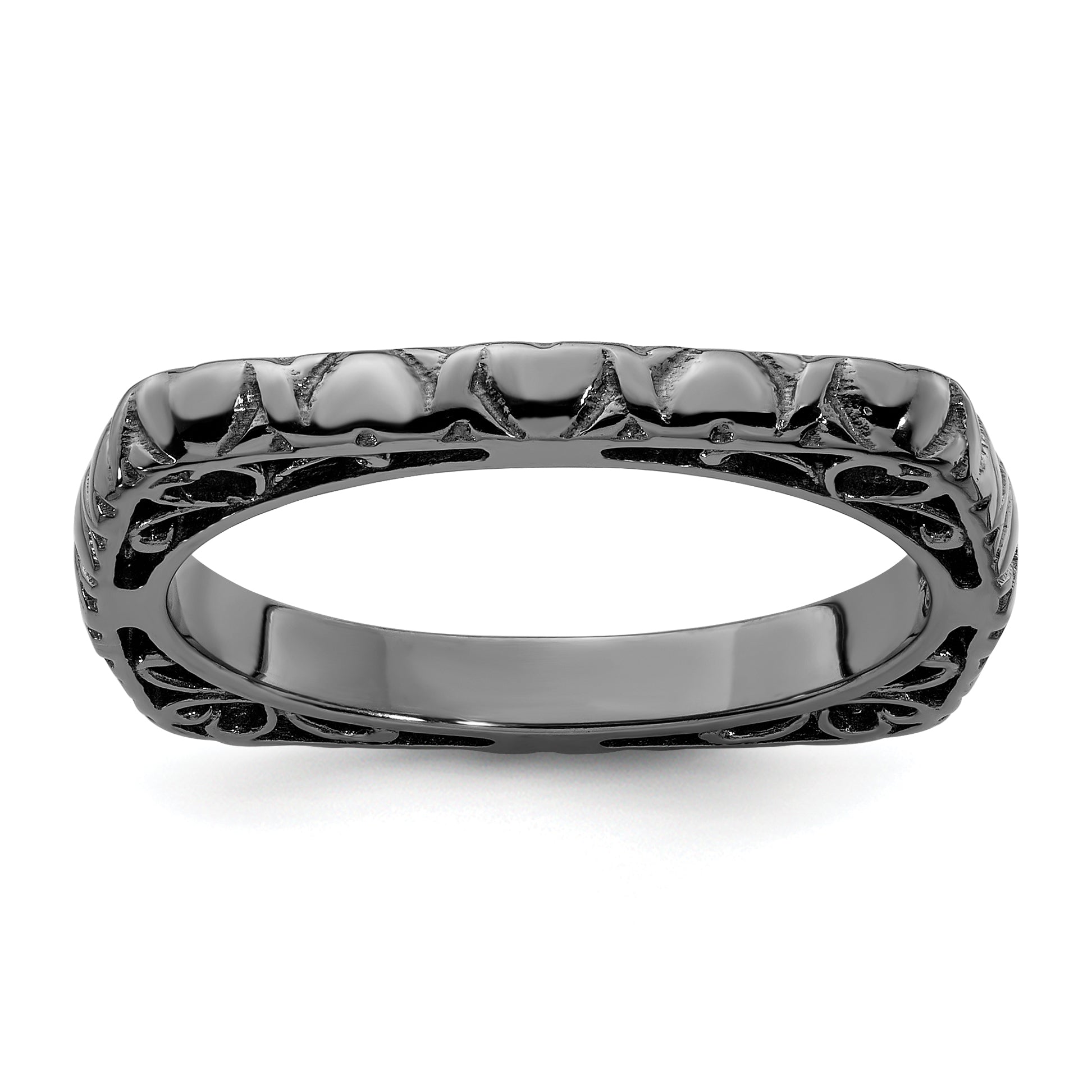 Sterlingsilber Stapelbar Expressions Poliert Schwarz Beschichtet Quadratisch Ring