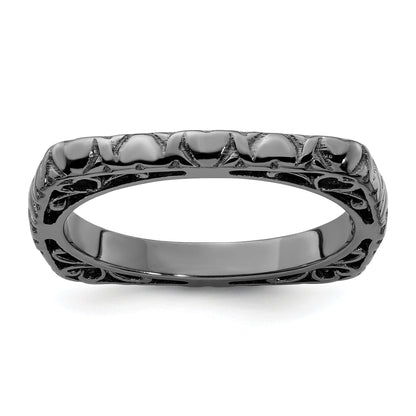 Sterlingsilber Stapelbar Expressions Poliert Schwarz Beschichtet Quadratisch Ring