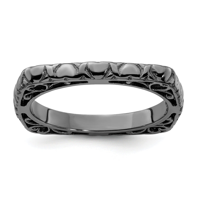 Sterlingsilber Stapelbar Expressions Poliert Schwarz Beschichtet Quadratisch Ring