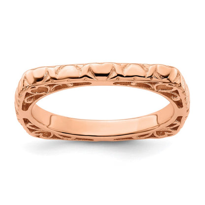 Sterlingsilber Stapelbar Expressions Poliert Rosa Beschichtet Quadratisch Ring