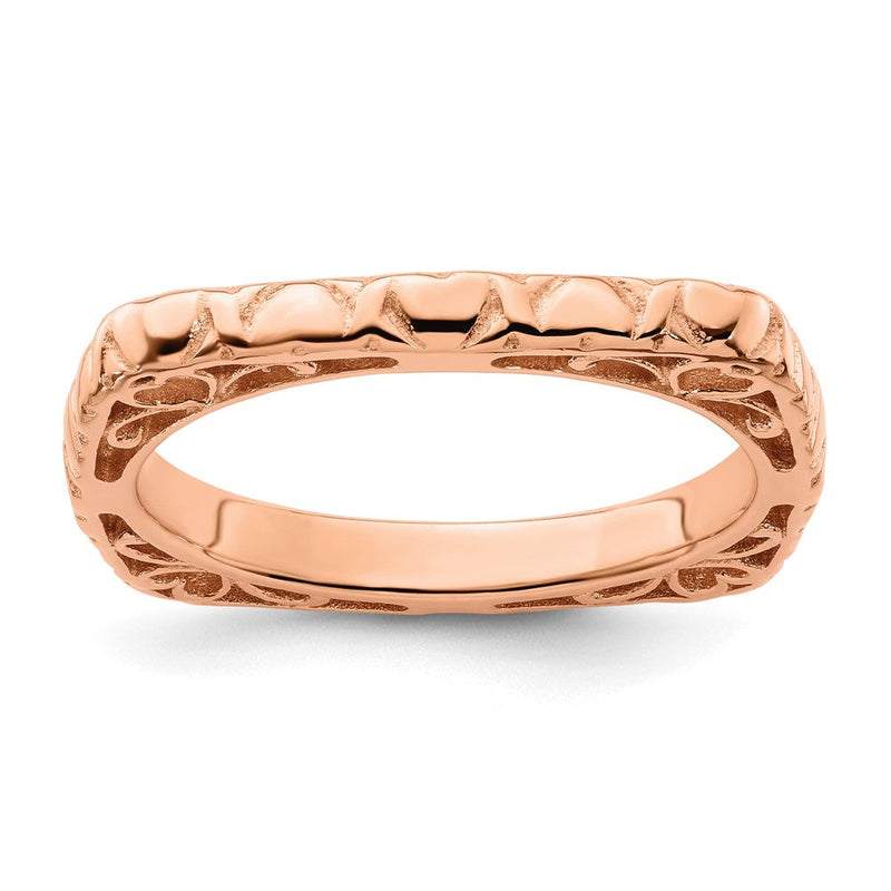 Sterlingsilber Stapelbar Expressions Poliert Rosa Beschichtet Quadratisch Ring