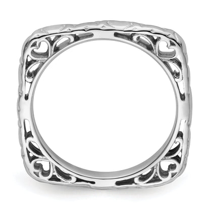 Sterlingsilber Stapelbar Expressions Poliert Rhodiniert Quadratisch Ring