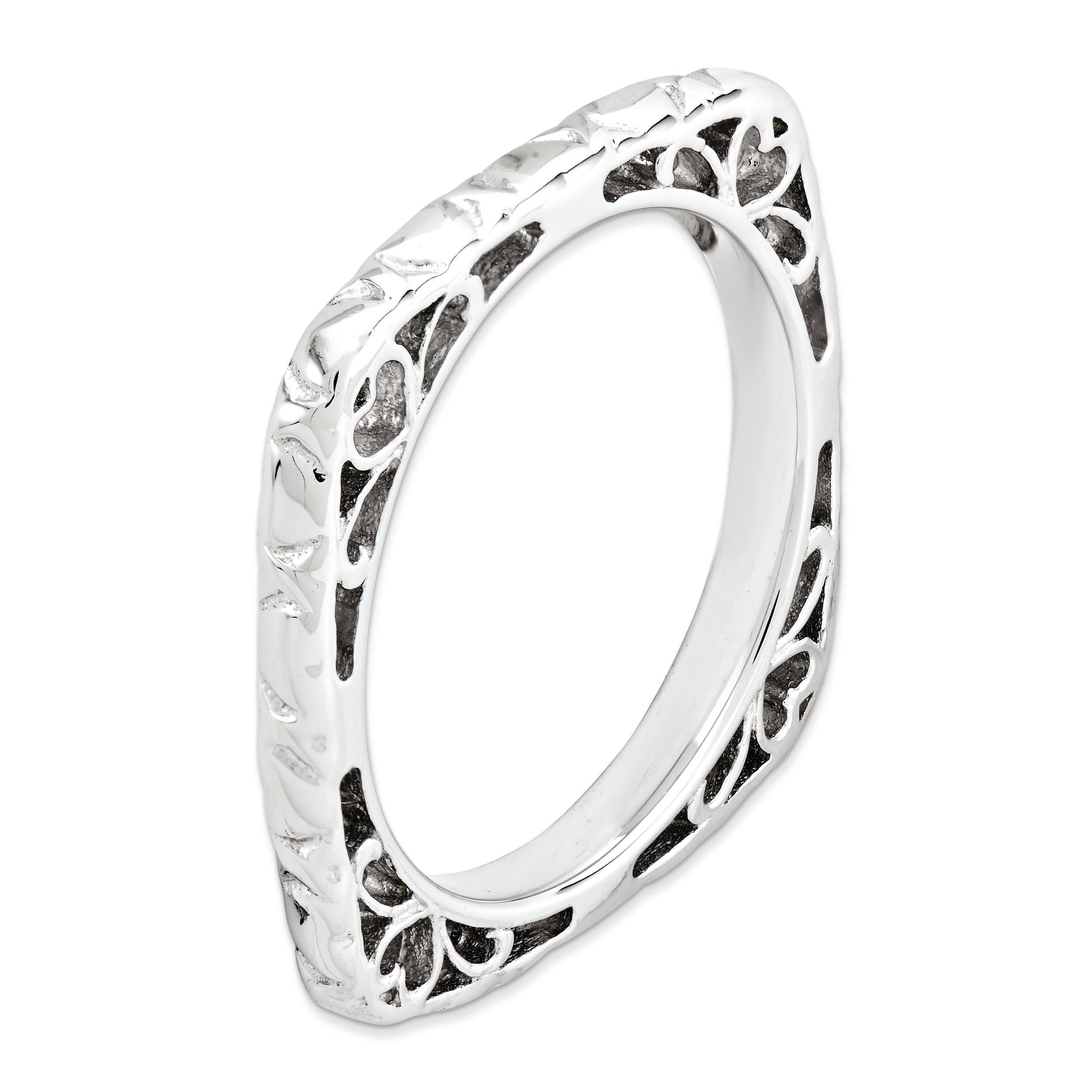 Sterlingsilber Stapelbar Expressions Poliert Rhodiniert Quadratisch Ring