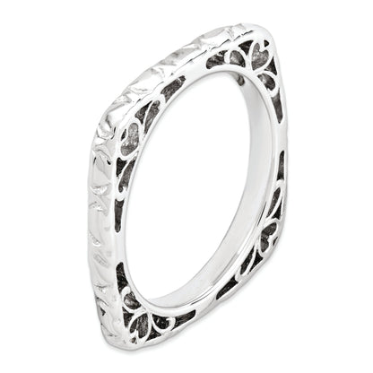 Sterlingsilber Stapelbar Expressions Poliert Rhodiniert Quadratisch Ring