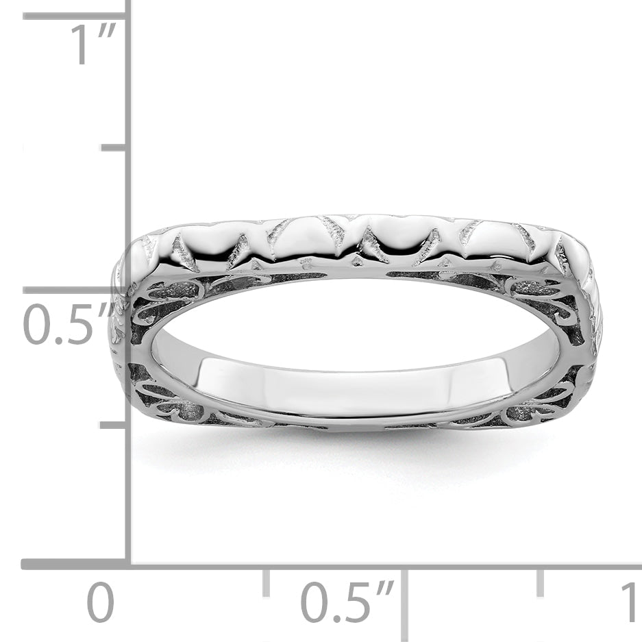 Sterlingsilber Stapelbar Expressions Poliert Rhodiniert Quadratisch Ring