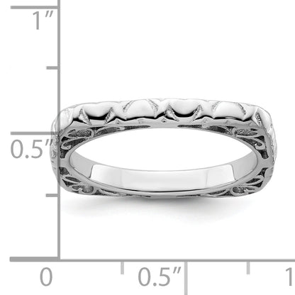 Sterlingsilber Stapelbar Expressions Poliert Rhodiniert Quadratisch Ring