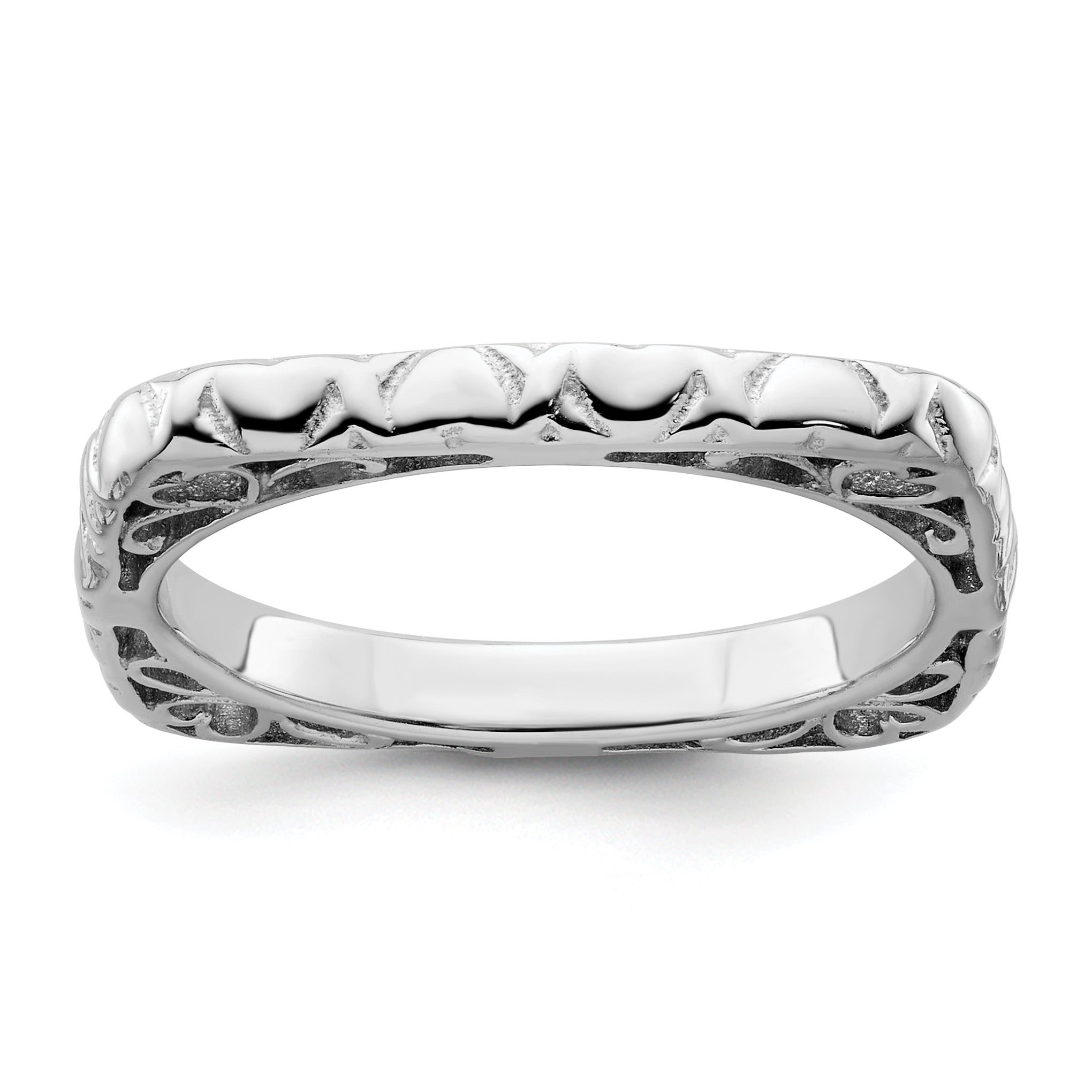 Sterlingsilber Stapelbar Expressions Poliert Rhodiniert Quadratisch Ring