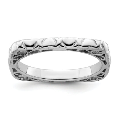 Sterlingsilber Stapelbar Expressions Poliert Rhodiniert Quadratisch Ring