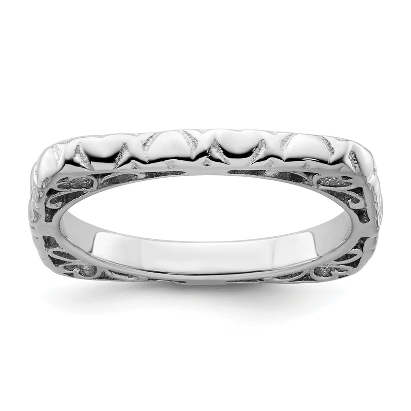 Sterlingsilber Stapelbar Expressions Poliert Rhodiniert Quadratisch Ring