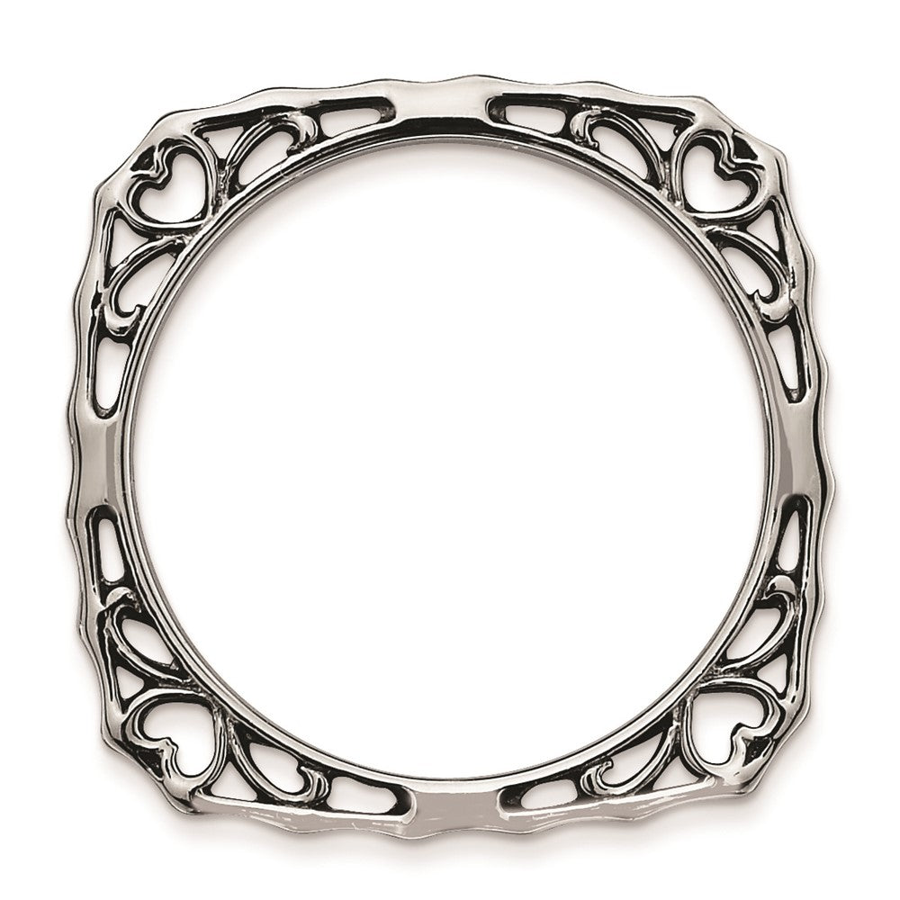 Sterlingsilber Stapelbar Expressions Poliert Schwarz Platte Quadratisch Ring