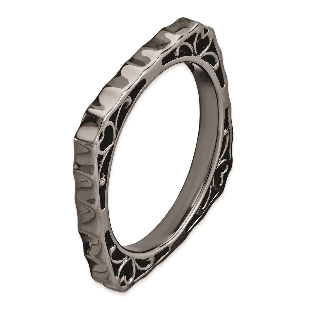 Sterlingsilber Stapelbar Expressions Poliert Schwarz Platte Quadratisch Ring