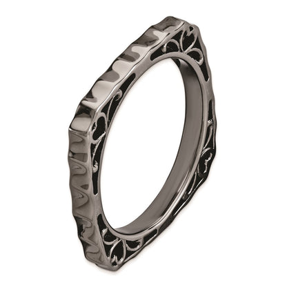Sterlingsilber Stapelbar Expressions Poliert Schwarz Platte Quadratisch Ring
