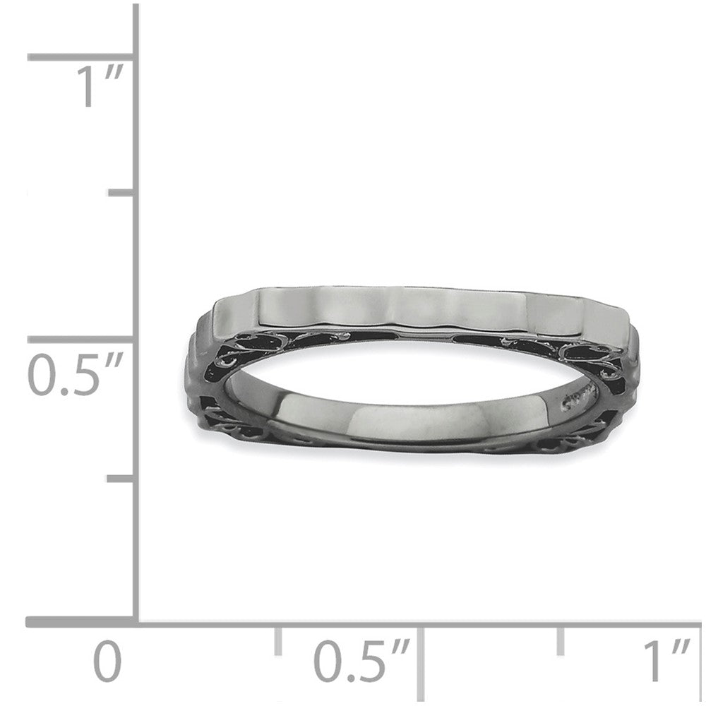 Sterlingsilber Stapelbar Expressions Poliert Schwarz Platte Quadratisch Ring