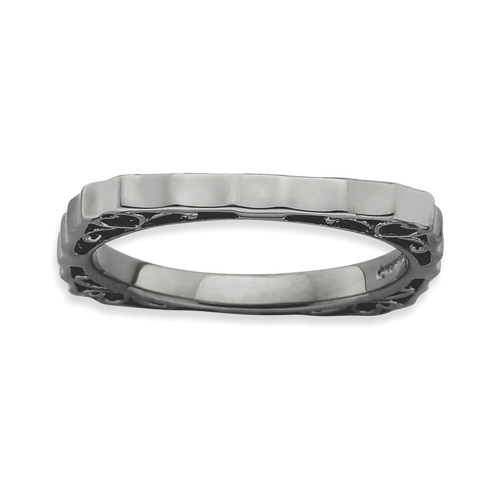 Sterlingsilber Stapelbar Expressions Poliert Schwarz Platte Quadratisch Ring