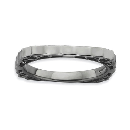 Sterlingsilber Stapelbar Expressions Poliert Schwarz Platte Quadratisch Ring
