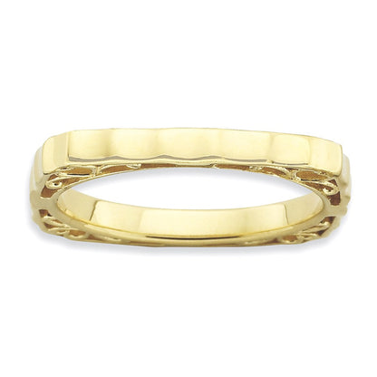Sterlingsilber Stapelbar Expressions Poliert Gold Platte Quadratisch Ring