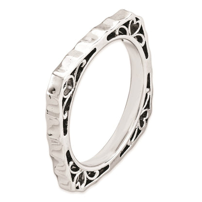 Sterlingsilber Stapelbar Expressions Poliert Rhodium Platte Quadratisch Ring
