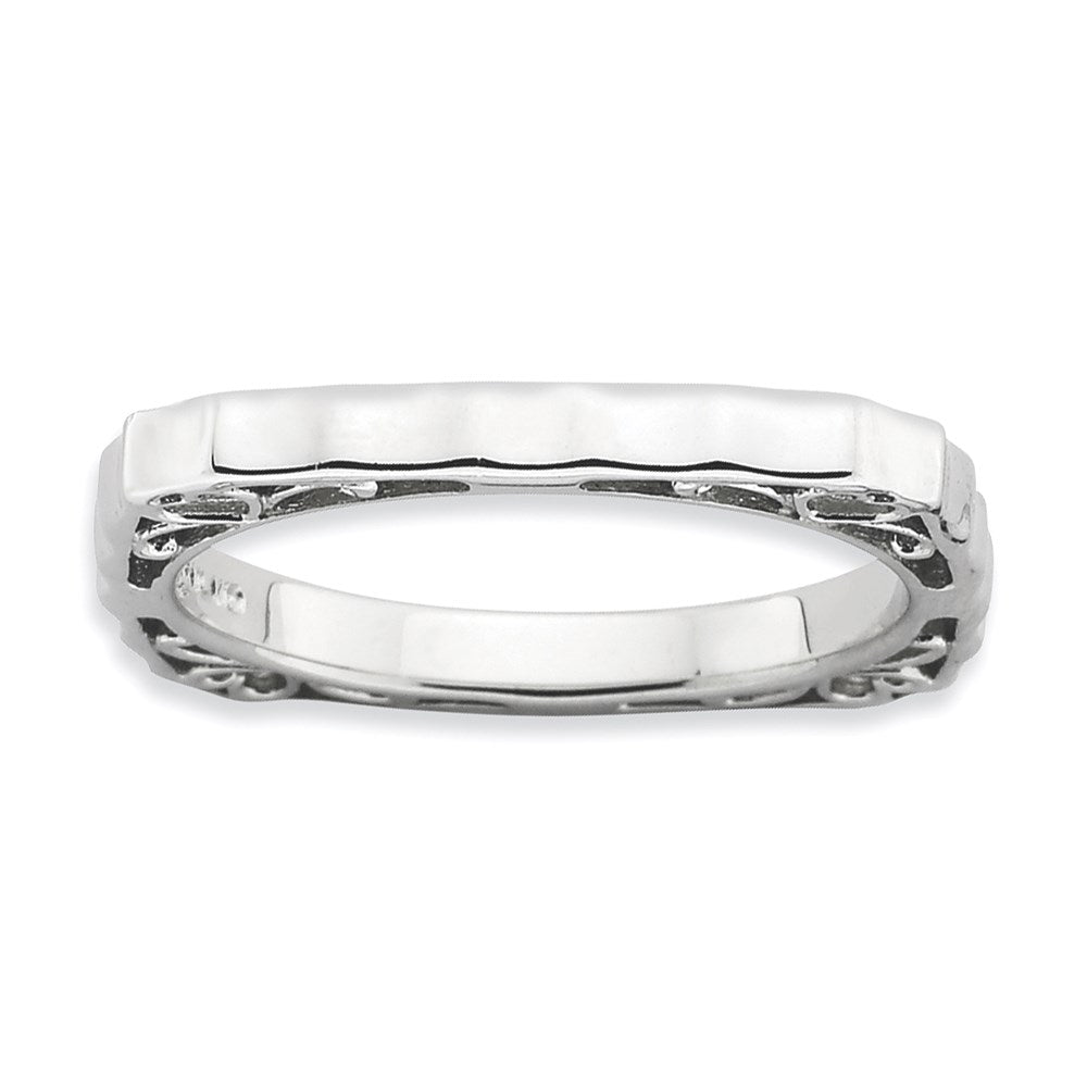 Sterlingsilber Stapelbar Expressions Poliert Rhodium Platte Quadratisch Ring