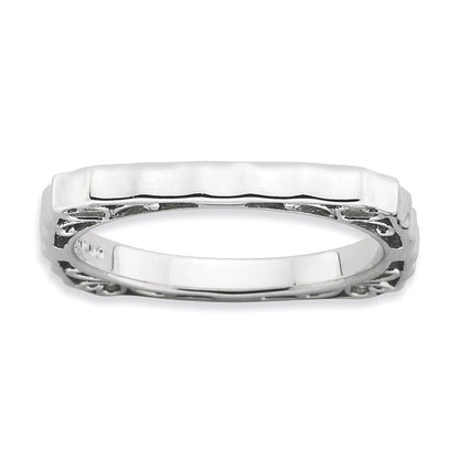Sterlingsilber Stapelbar Expressions Poliert Rhodium Platte Quadratisch Ring
