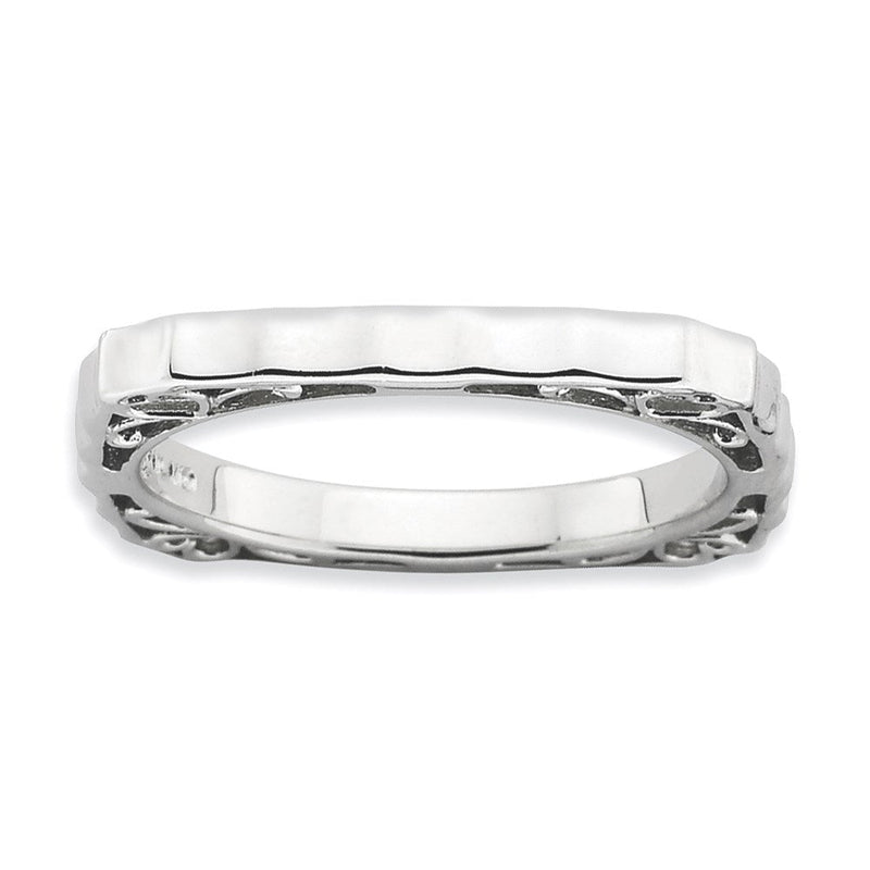 Sterlingsilber Stapelbar Expressions Poliert Rhodium Platte Quadratisch Ring