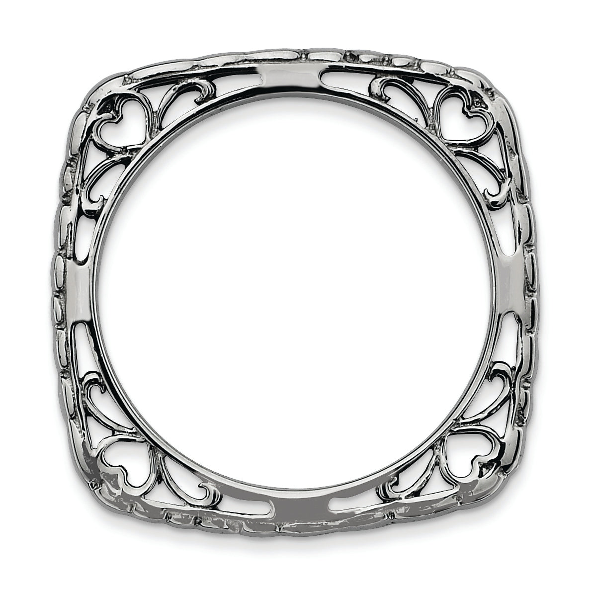 Sterlingsilber Stapelbar Expressions Poliert Schwarz Platte Quadratisch Ring