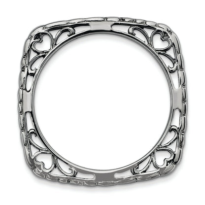 Sterlingsilber Stapelbar Expressions Poliert Schwarz Platte Quadratisch Ring