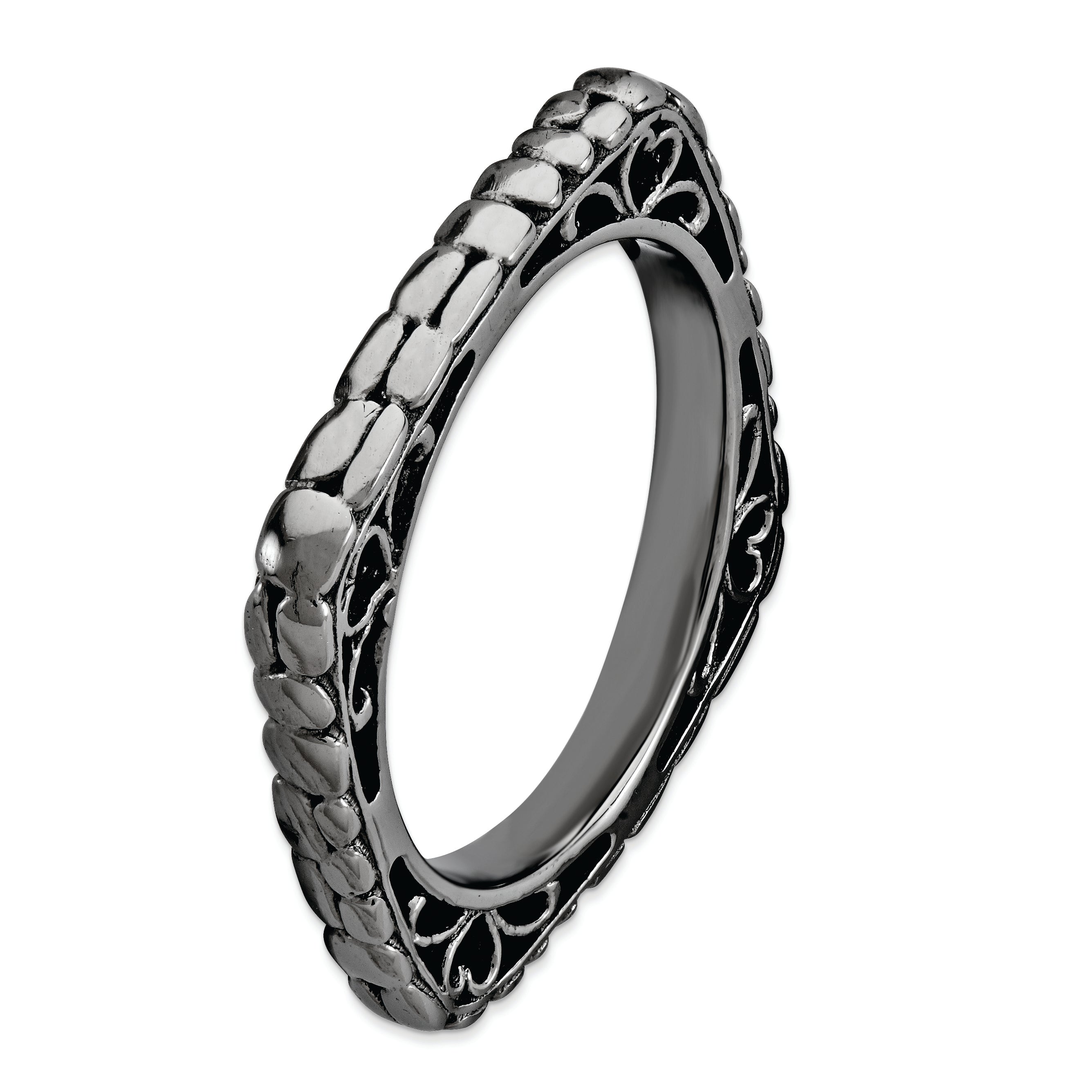 Sterlingsilber Stapelbar Expressions Poliert Schwarz Platte Quadratisch Ring
