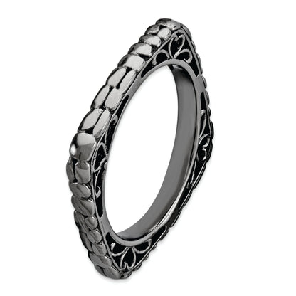 Sterlingsilber Stapelbar Expressions Poliert Schwarz Platte Quadratisch Ring