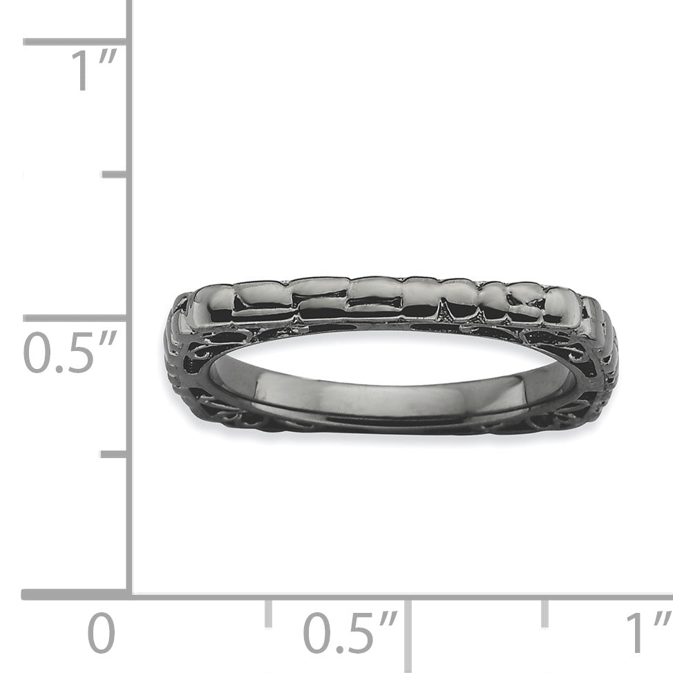 Sterlingsilber Stapelbar Expressions Poliert Schwarz Platte Quadratisch Ring