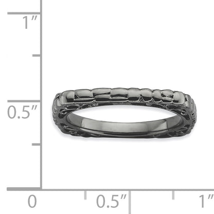 Sterlingsilber Stapelbar Expressions Poliert Schwarz Platte Quadratisch Ring
