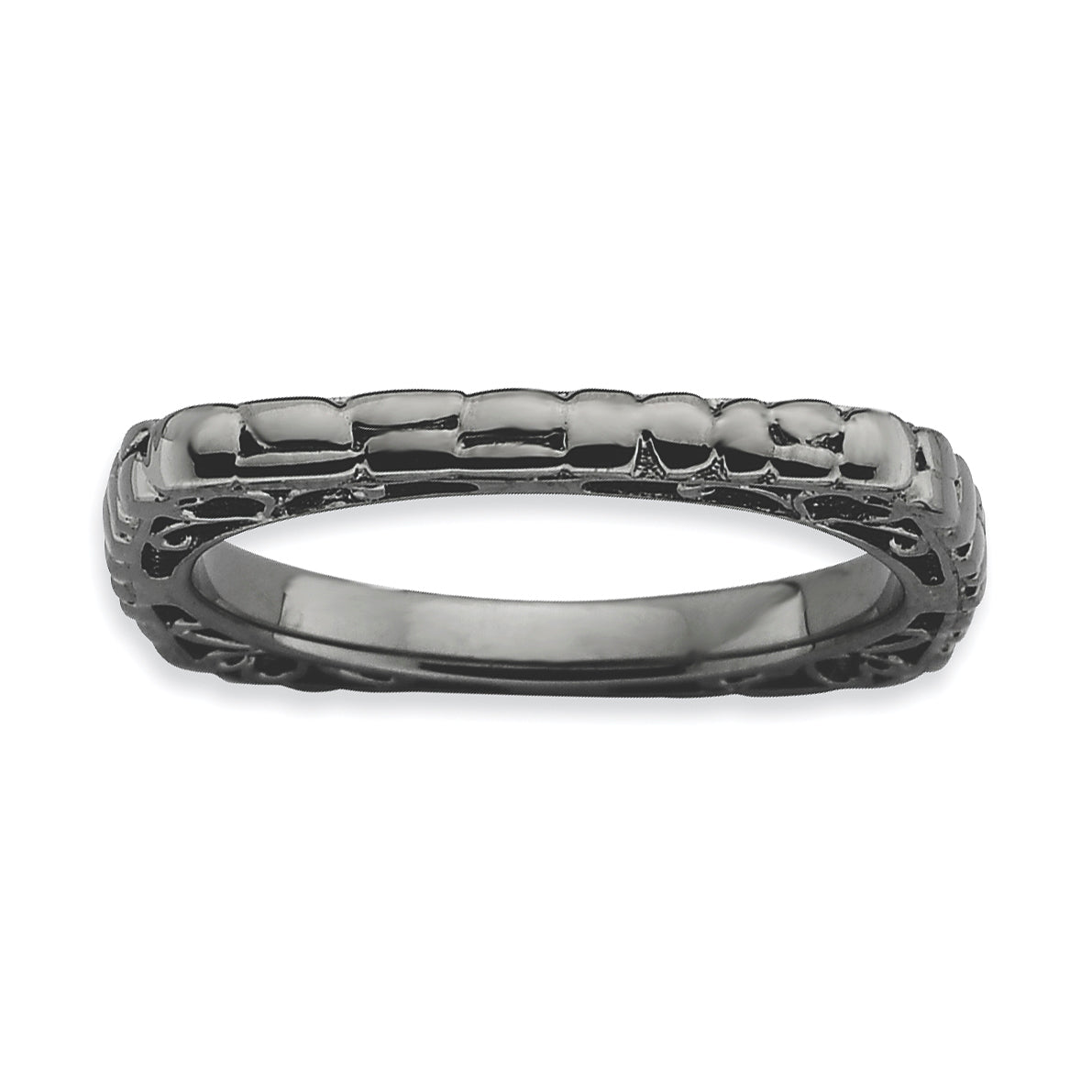 Sterlingsilber Stapelbar Expressions Poliert Schwarz Platte Quadratisch Ring