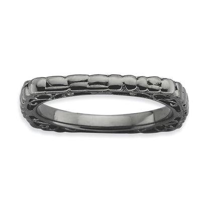 Sterlingsilber Stapelbar Expressions Poliert Schwarz Platte Quadratisch Ring