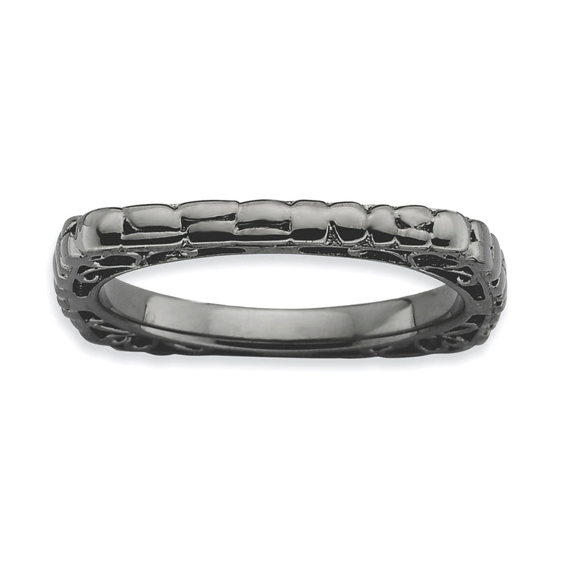 Sterlingsilber Stapelbar Expressions Poliert Schwarz Platte Quadratisch Ring