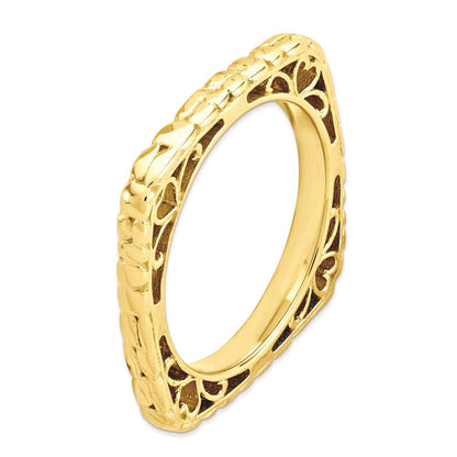 Sterlingsilber Stapelbar Expressions Poliert Gold Platte Quadratisch Ring