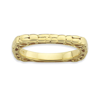 Sterlingsilber Stapelbar Expressions Poliert Gold Platte Quadratisch Ring