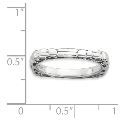 Sterlingsilber Stapelbar Expressions Poliert Rhodium Platte Quadratisch Ring