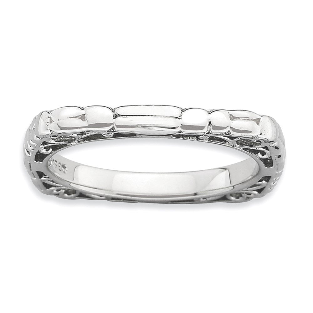 Sterlingsilber Stapelbar Expressions Poliert Rhodium Platte Quadratisch Ring