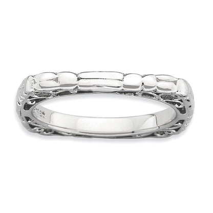 Sterlingsilber Stapelbar Expressions Poliert Rhodium Platte Quadratisch Ring