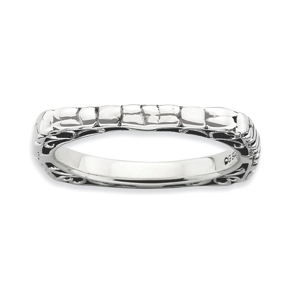 Sterlingsilber Stapelbar Expressions Poliert Antikisiert Quadratisch Ring (size 6 Nur)