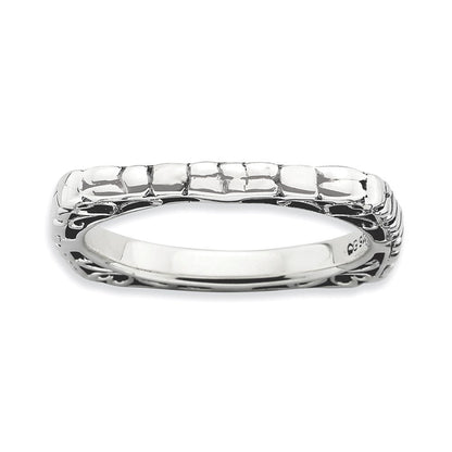 Sterlingsilber Stapelbar Expressions Poliert Antikisiert Quadratisch Ring (size 6 Nur)