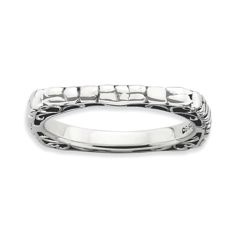 Sterlingsilber Stapelbar Expressions Poliert Antikisiert Quadratisch Ring (size 6 Nur)