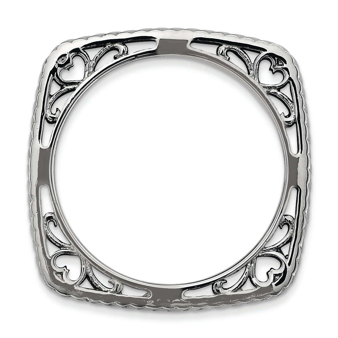 Sterlingsilber Stapelbar Expressions Poliert Schwarz Platte Quadratisch Ring