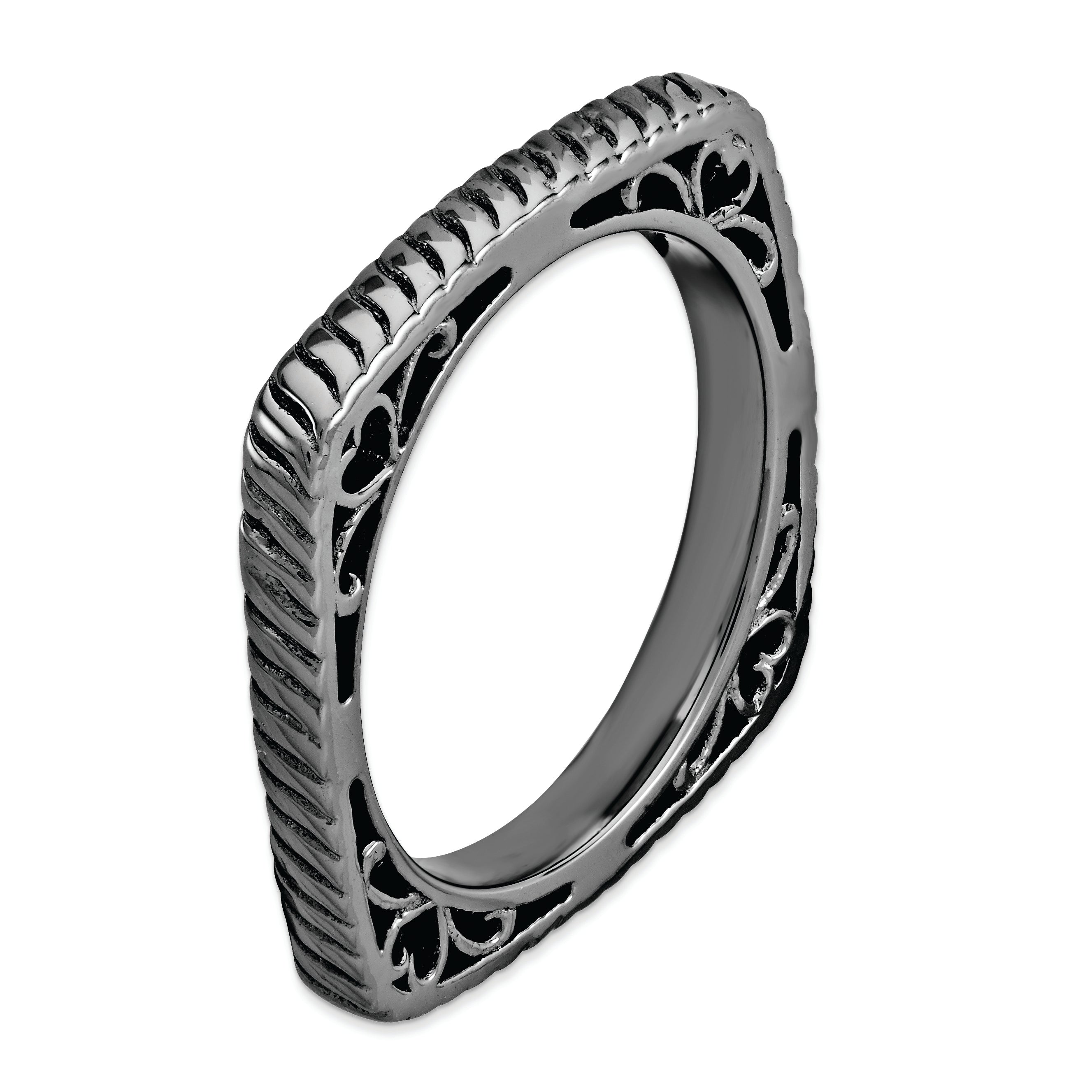 Sterlingsilber Stapelbar Expressions Poliert Schwarz Platte Quadratisch Ring