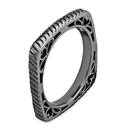 Sterlingsilber Stapelbar Expressions Poliert Schwarz Platte Quadratisch Ring