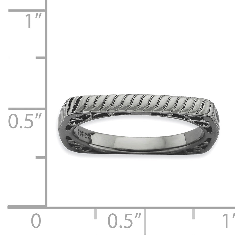 Sterlingsilber Stapelbar Expressions Poliert Schwarz Platte Quadratisch Ring