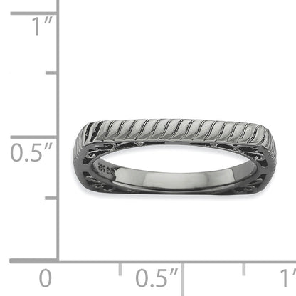 Sterlingsilber Stapelbar Expressions Poliert Schwarz Platte Quadratisch Ring