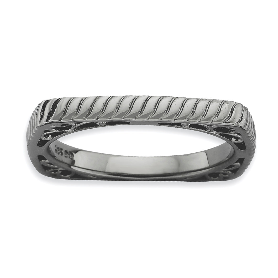 Sterlingsilber Stapelbar Expressions Poliert Schwarz Platte Quadratisch Ring