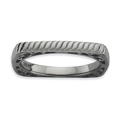 Sterlingsilber Stapelbar Expressions Poliert Schwarz Platte Quadratisch Ring