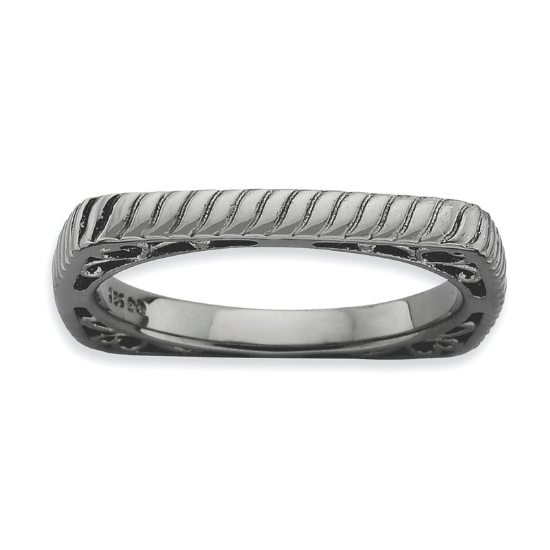 Sterlingsilber Stapelbar Expressions Poliert Schwarz Platte Quadratisch Ring